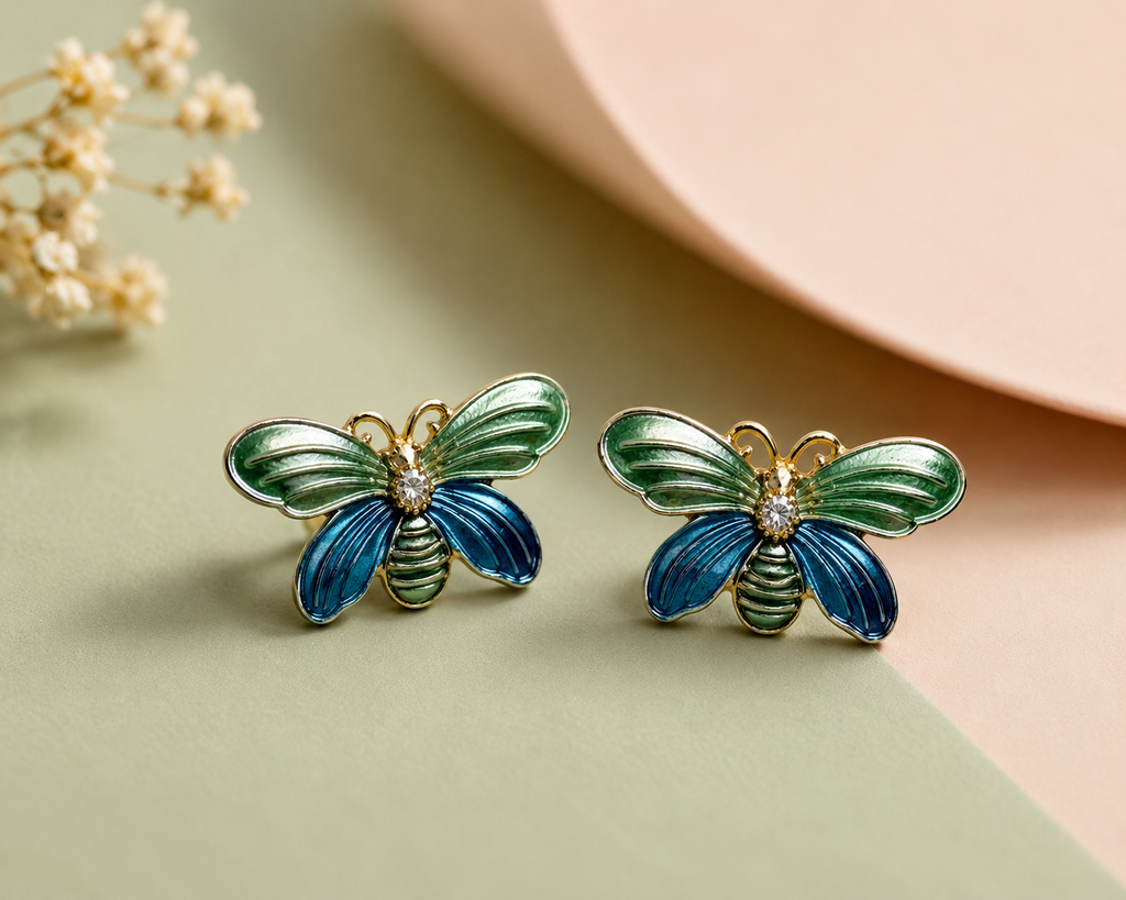 Blue & green butterfly studs
