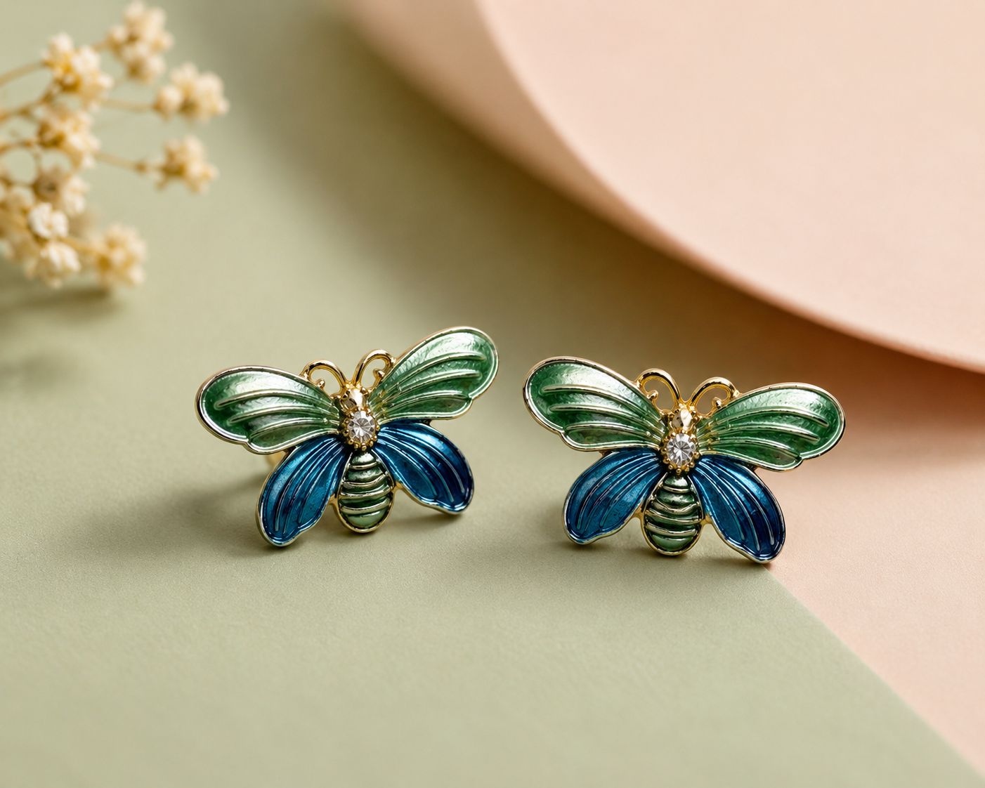 Blue & green butterfly studs