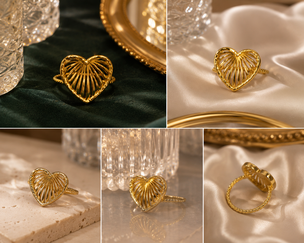 Golden heart strips ring