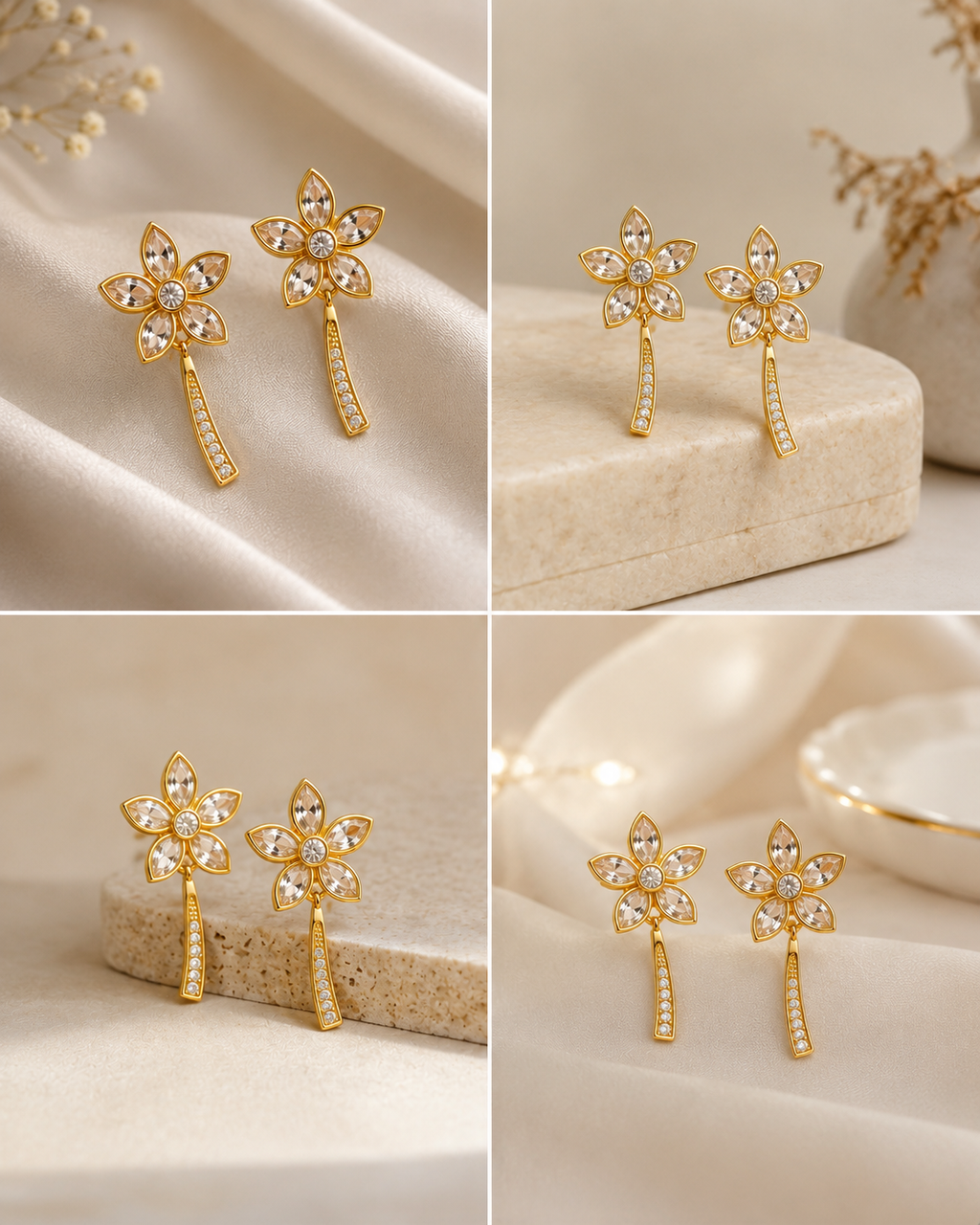 Floral crystal drop earrings