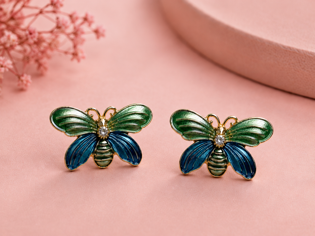 Blue & green butterfly studs