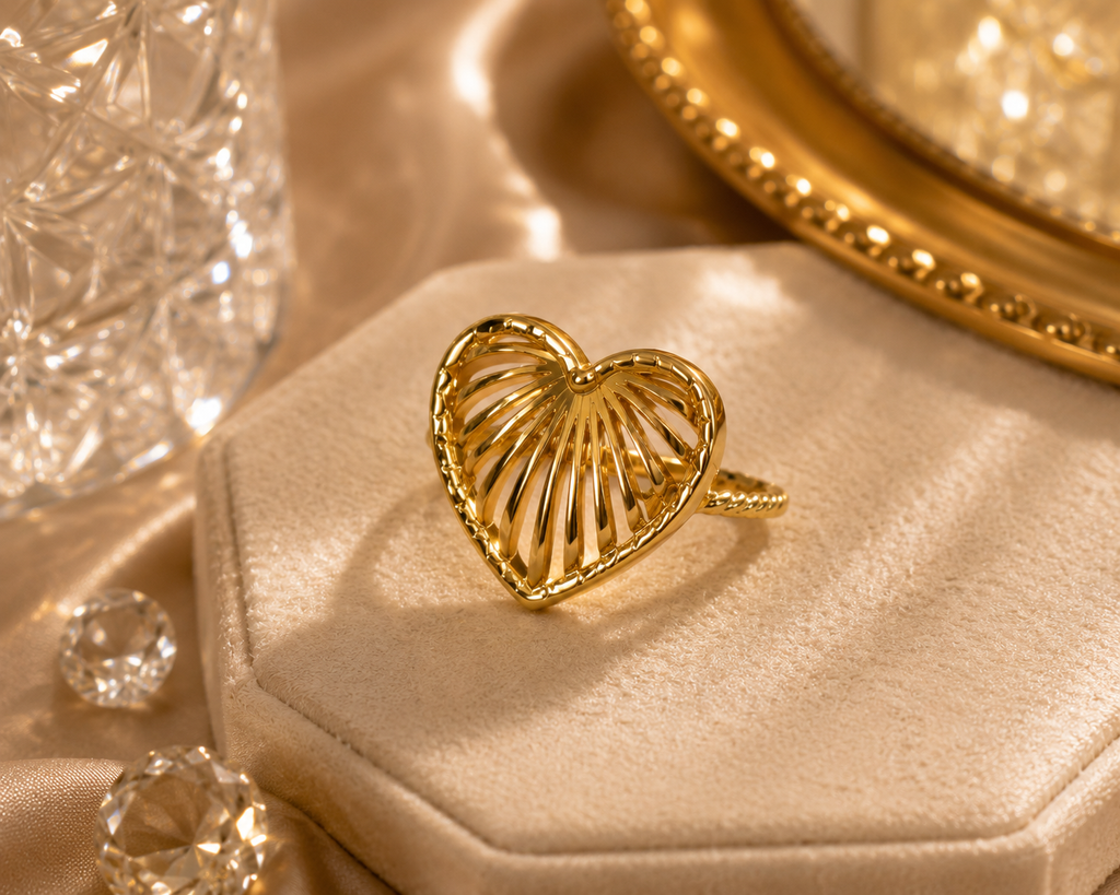 Golden heart strips ring