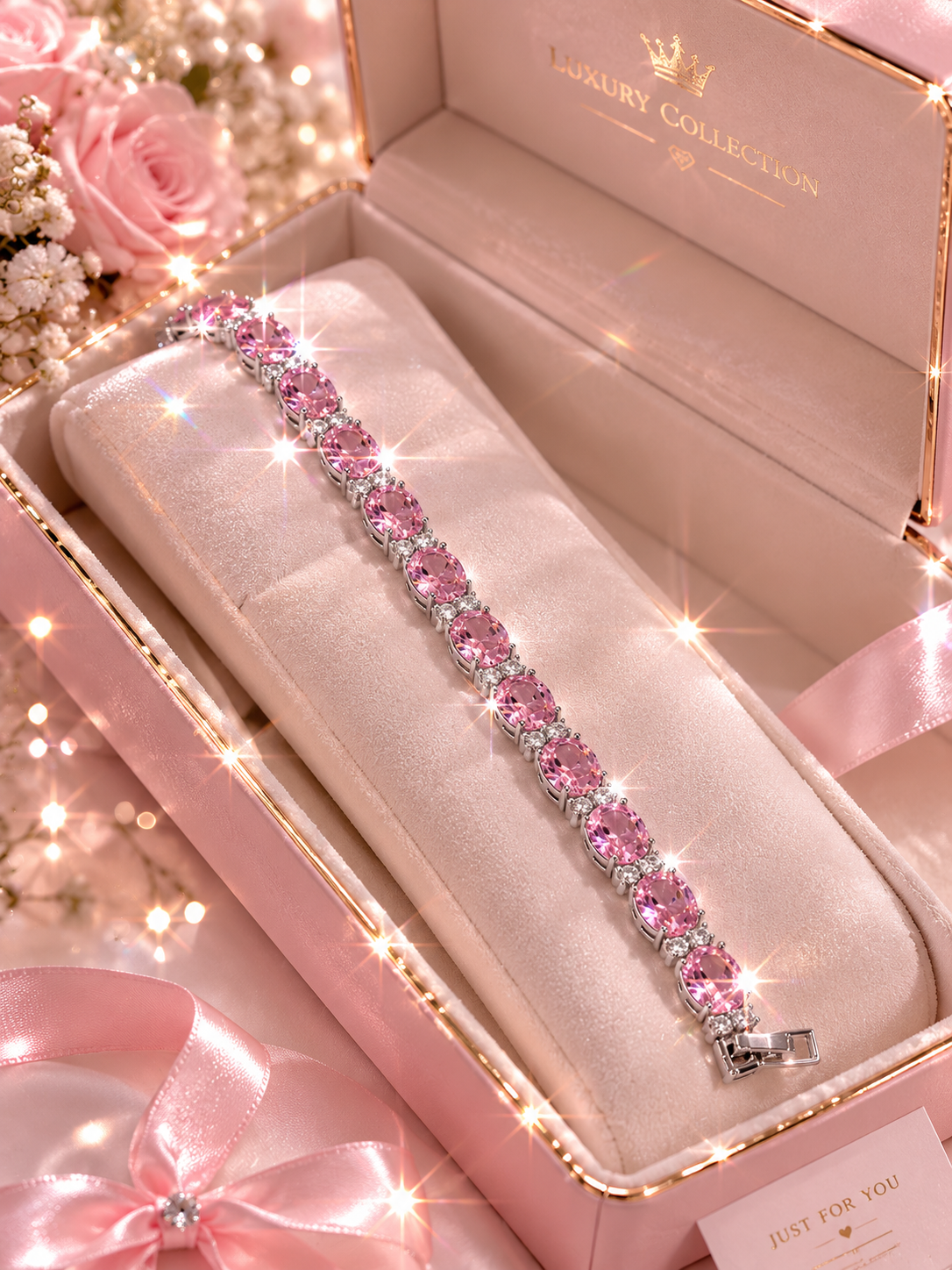 Luxury pink polished gemstone bracelet
