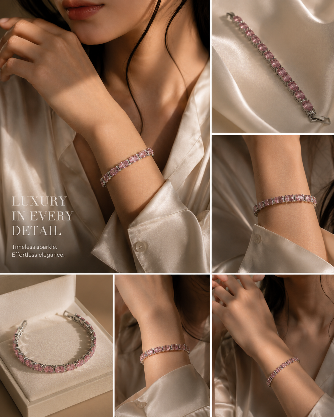 Luxury pink polished gemstone bracelet