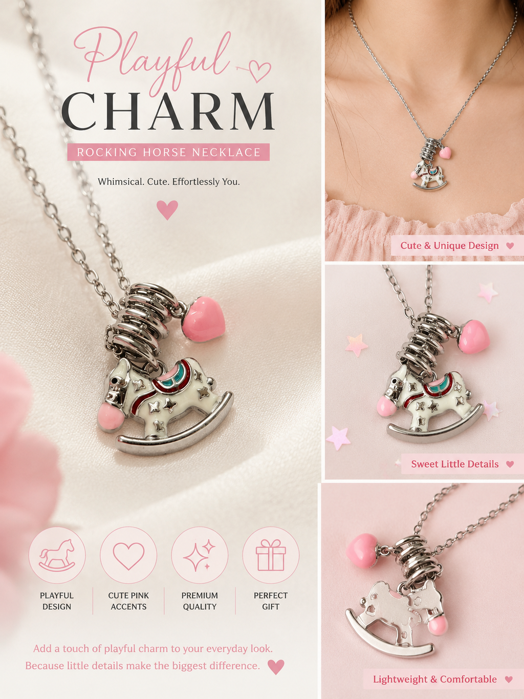 Rocking horse charm necklace