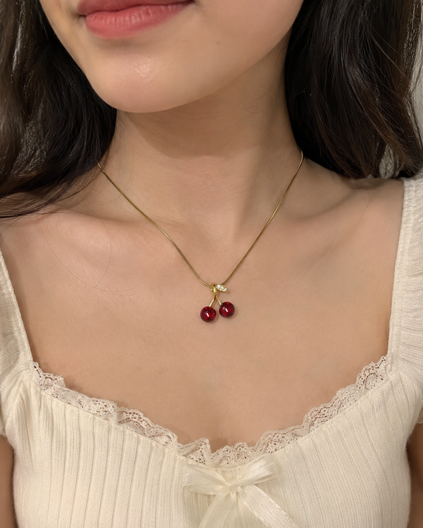 3d cherry charm necklace