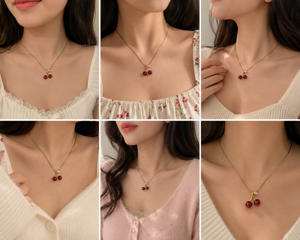 3d cherry charm necklace