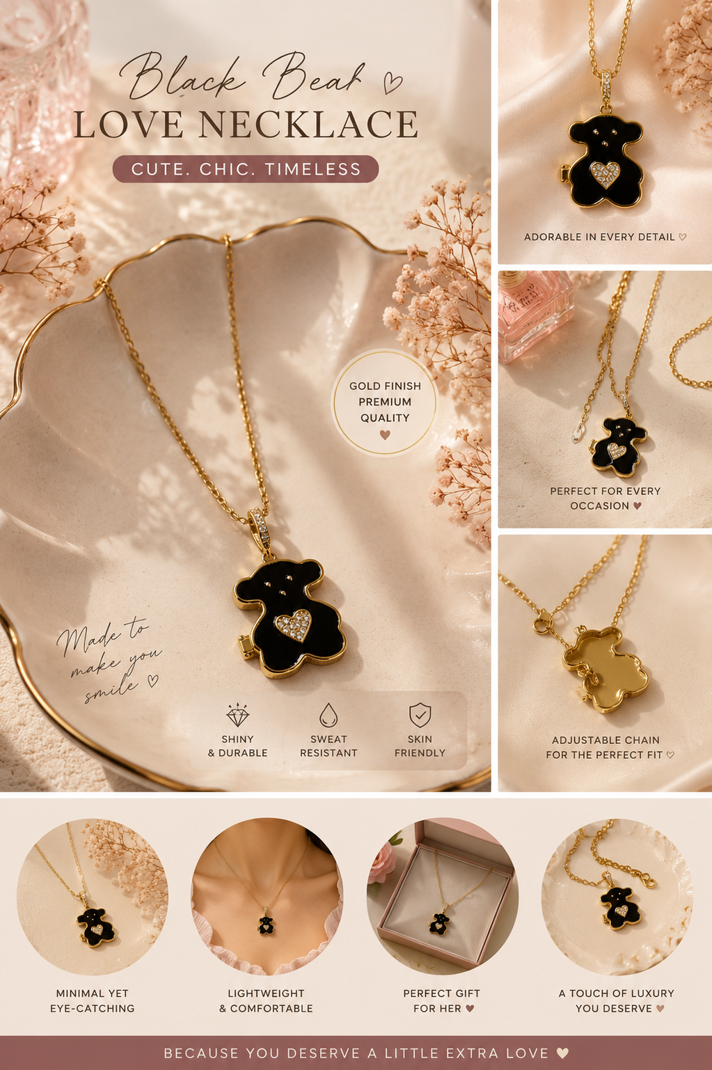 Teddy pendant photo locket necklace