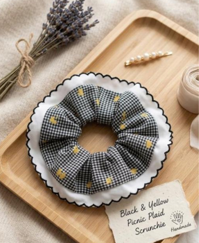 Black gingham scrunchie