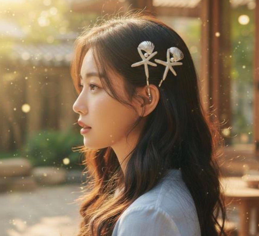 Silver Starfish hair clip (2 piece)