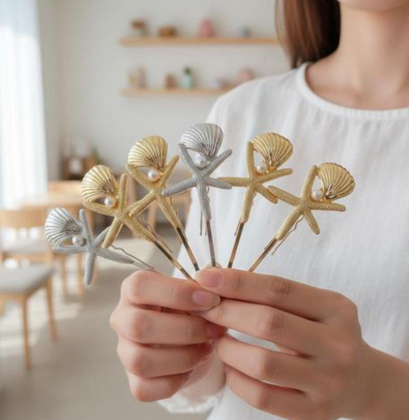 Silver Starfish hair clip (2 piece)