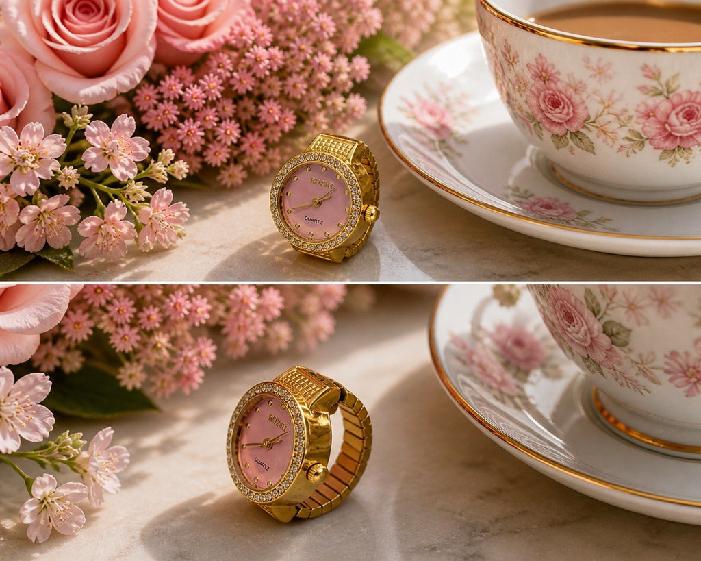 Pink dail watch ring
