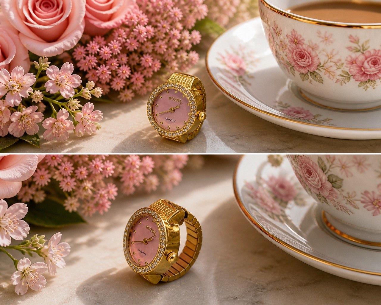 Pink dail watch ring