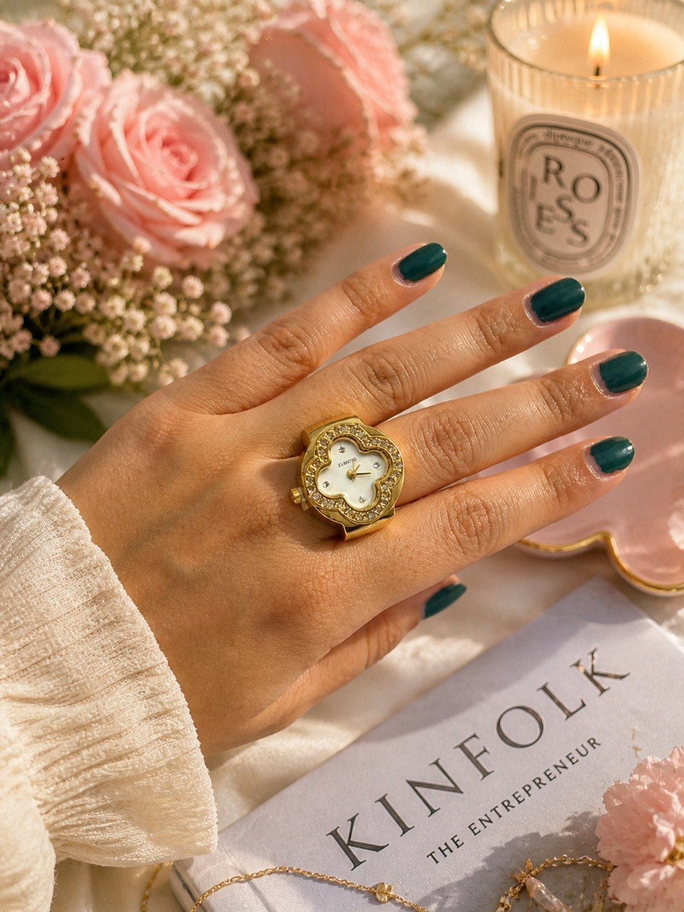 Flower dial watch ring